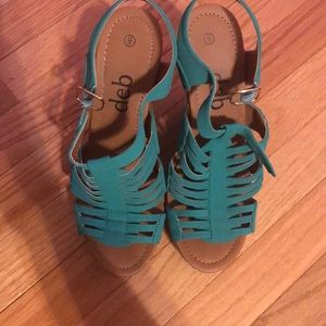 Teal Strappy Wedges